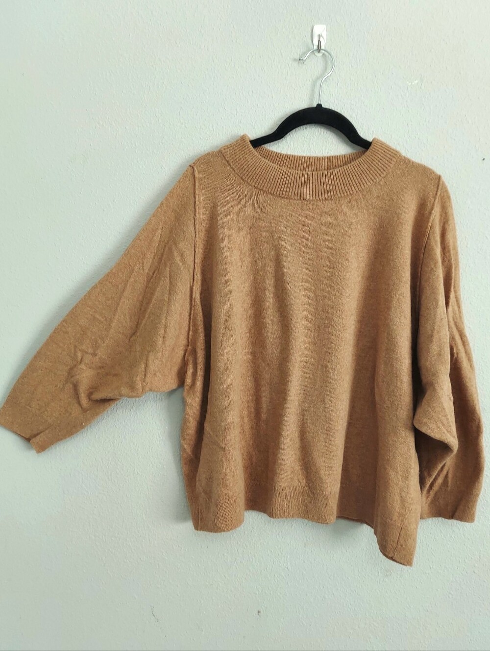 J Crew Wool Blend Dolman Sleeve Boxy Sweater Camel Women Medium Old Money